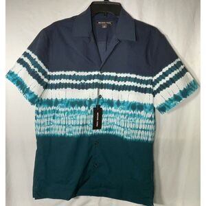 New Men's Michael Kors Nassau Teal Short Sleeve Button Down‎ Shirt - Size Small